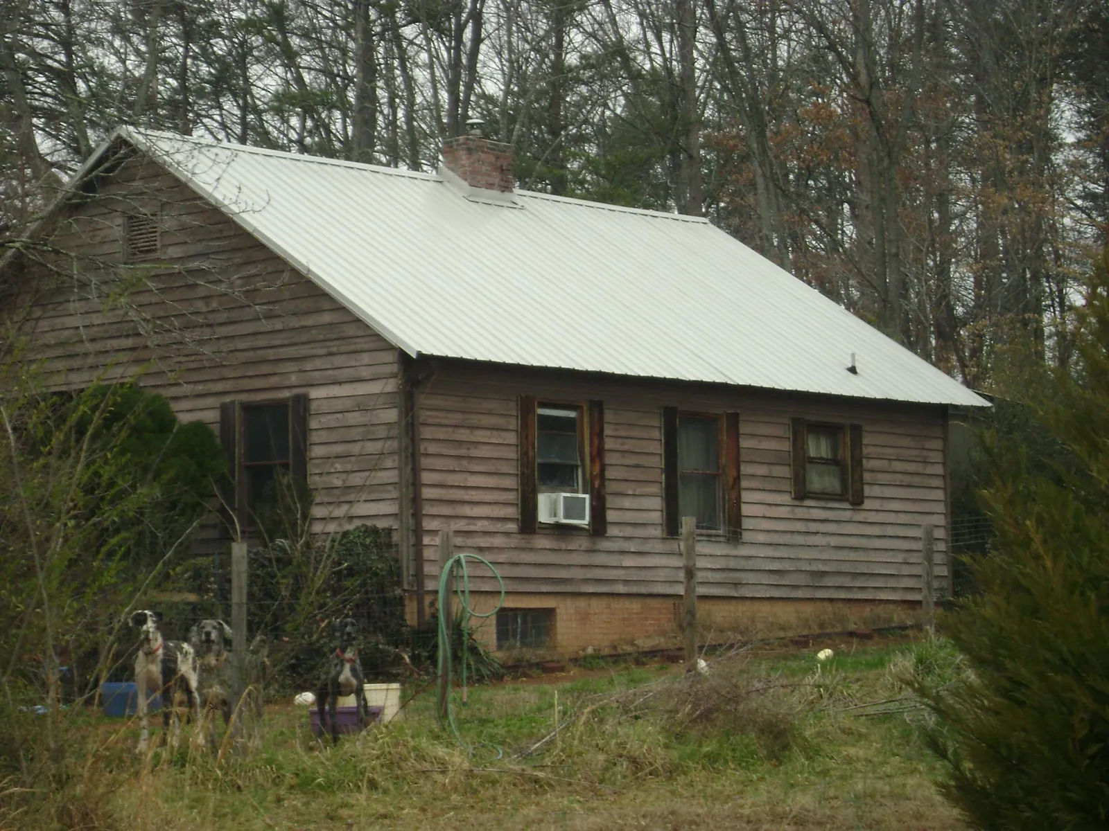 White metal roof on an old wood sided farmhouse, from a Metal Roof Installation job in Grover